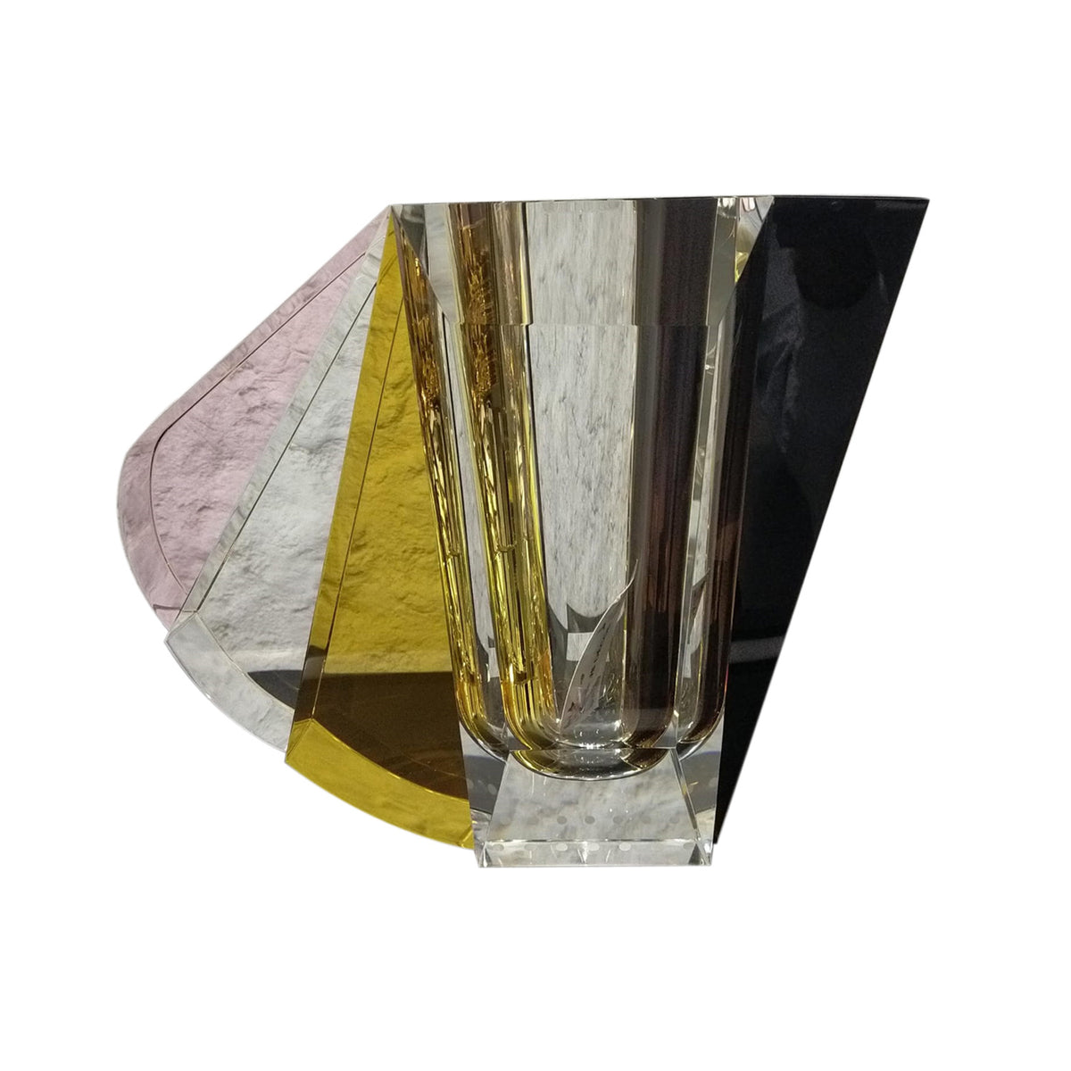 GRAND MANHATTAN BROWN ROSE CLEAR YELLOW VASE HOME DECOR