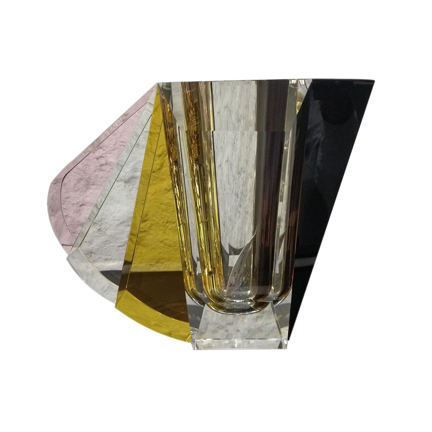GRAND MANHATTAN BROWN ROSE CLEAR YELLOW VASE HOME DECOR