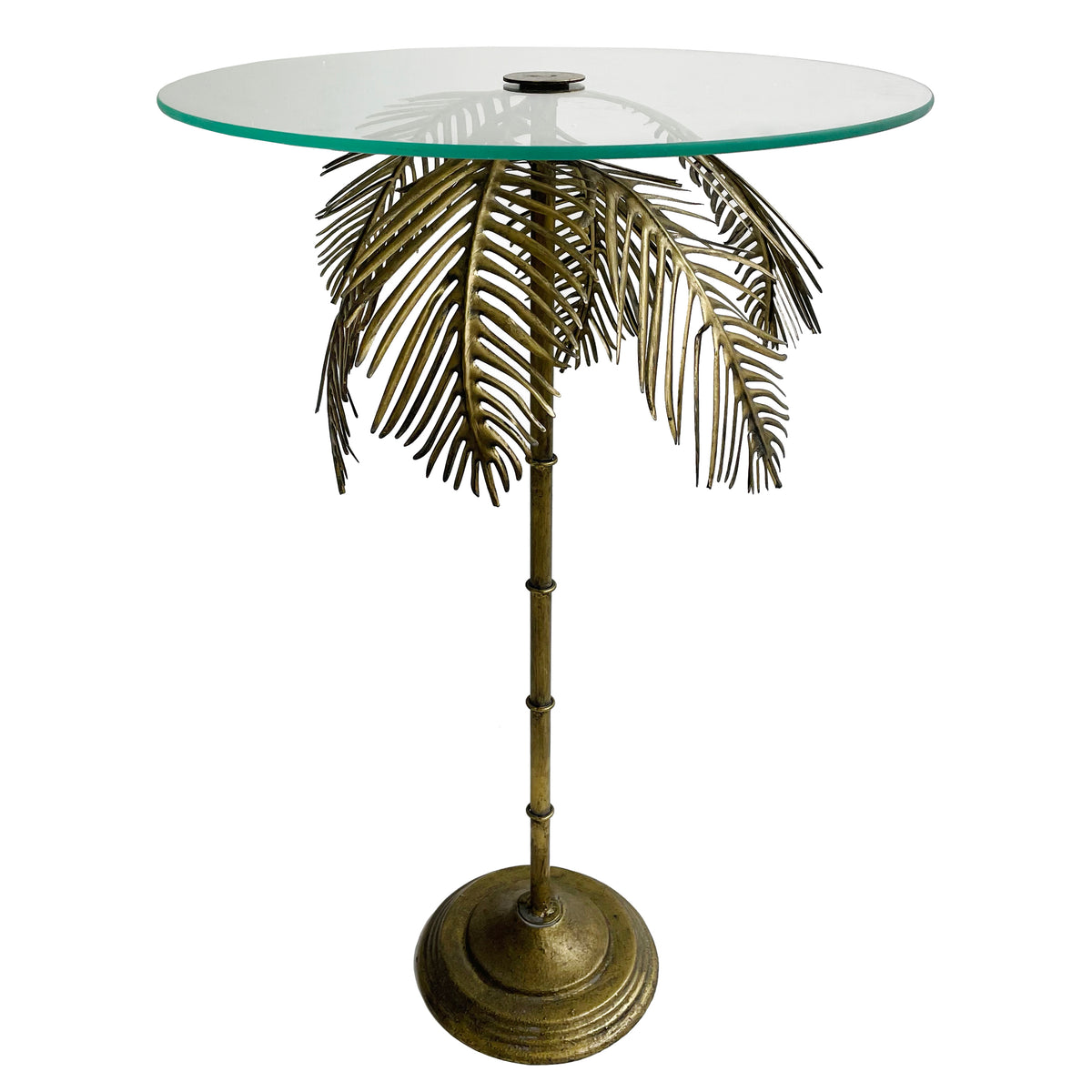 GLASS TABLE WITH METAL PALM HOME DECOR