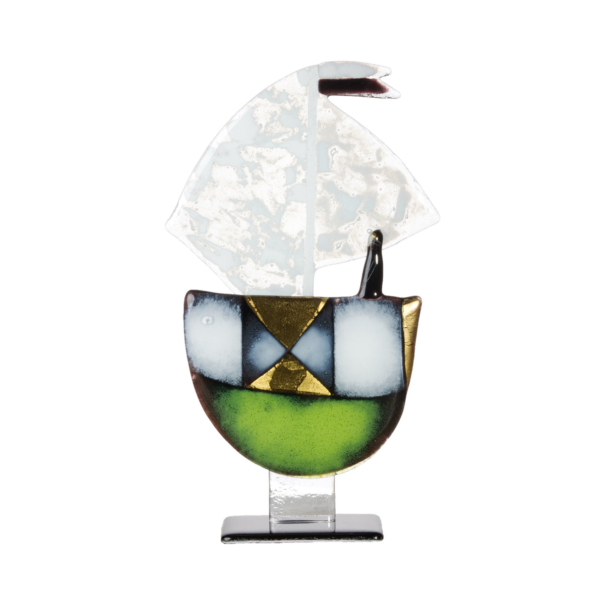 STANDING GREEN BIG BOAT ON WOOD HOME DECOR