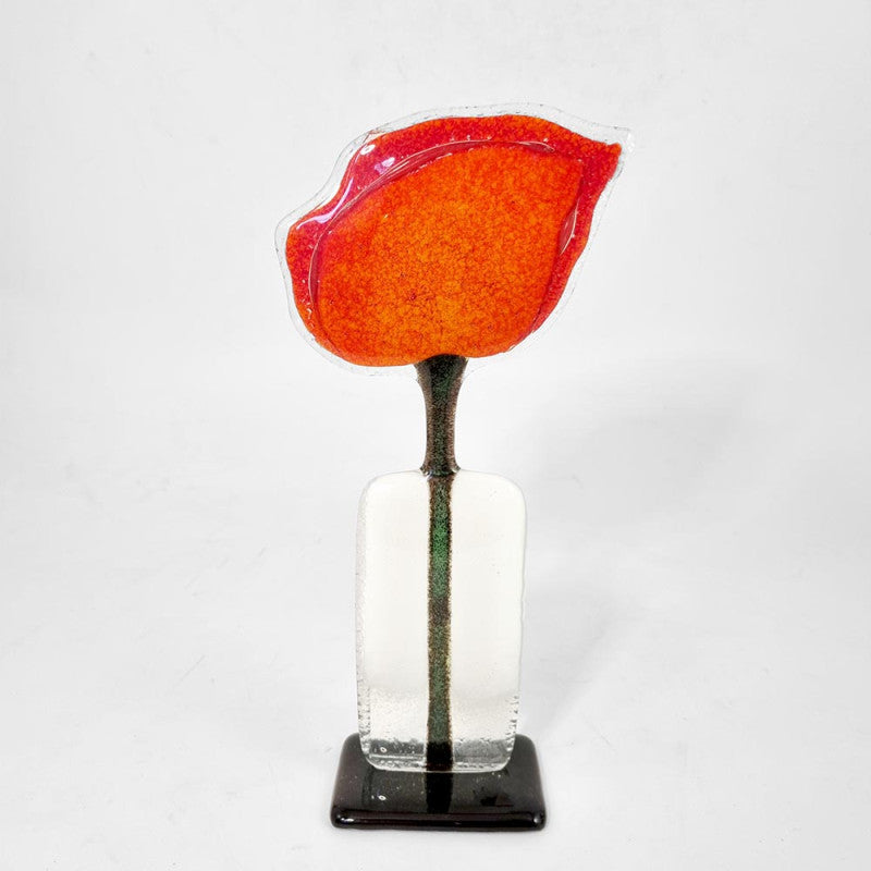 RED POPPY SEED GLASS FLOWER HOME DECOR