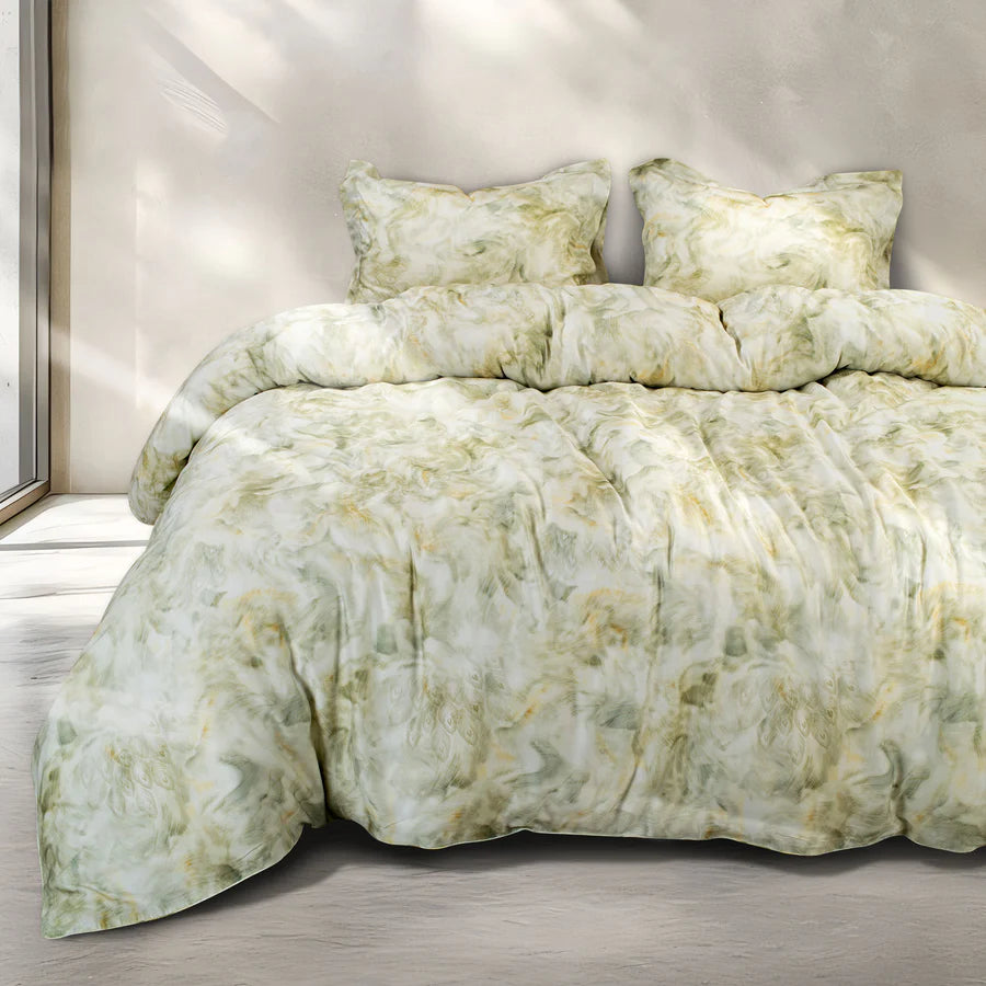 MADE FROM GREEN 550 TC COTTON DULL GREEN FLORAL DOUBLE BEDSHEET