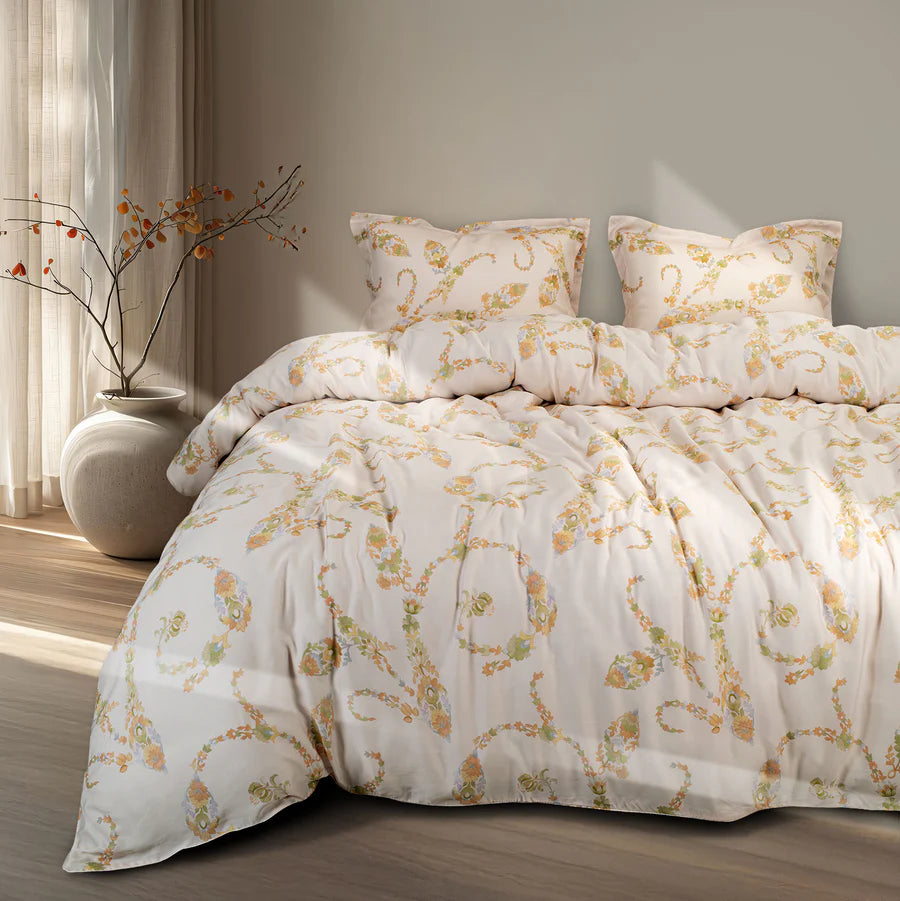 MADE FROM GREEN 550 TC COTTON CREAM FLORAL DOUBLE BEDSHEET