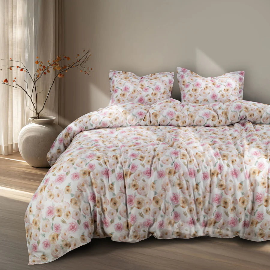 MADE FROM GREEN 550 TC COTTON PINK FLORAL DOUBLE BEDSHEET