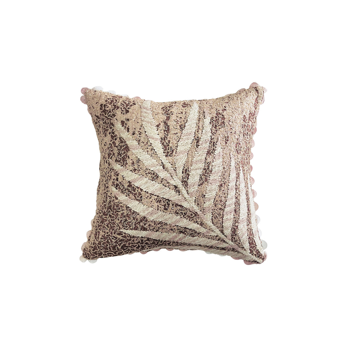 BROWN COTTON LEAF EMBROIDERY CUSHION COVER