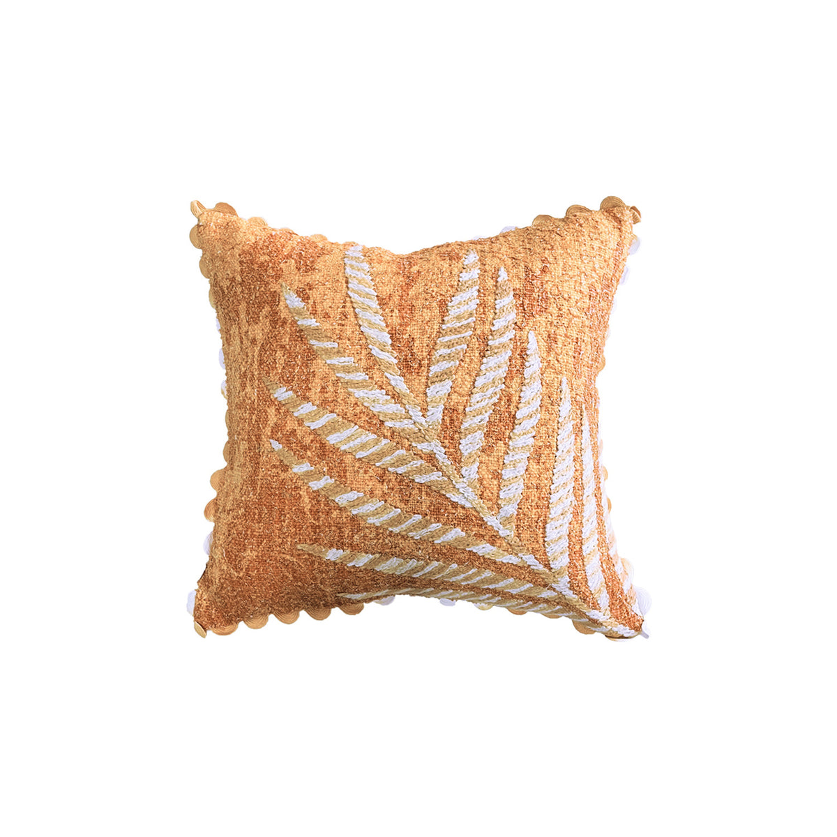 ORANGE COTTON LEAF EMBROIDERY CUSHION COVER