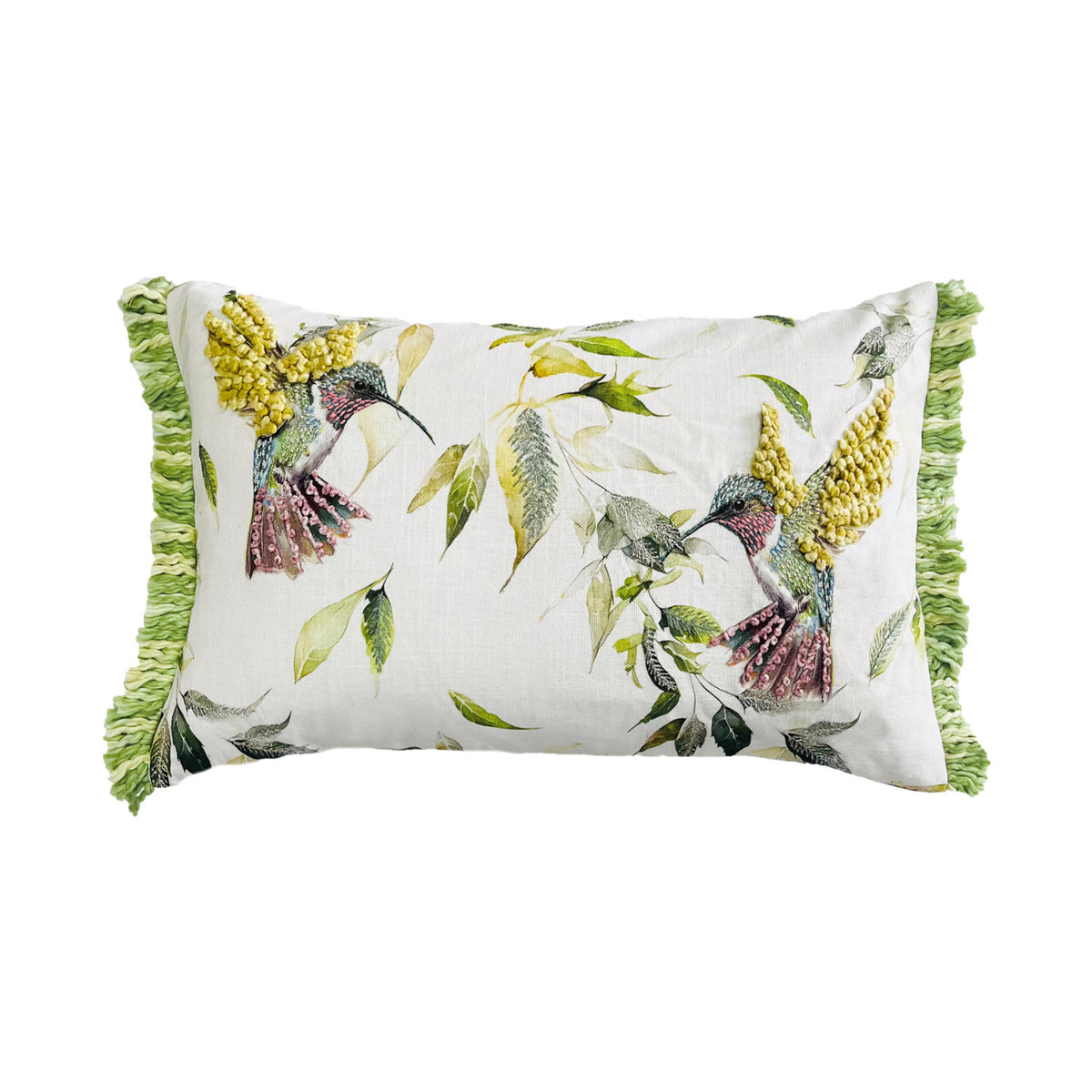 AMTR YELLOW BIRDS EMBROIDERY RECTANGLE CUSHION COVER