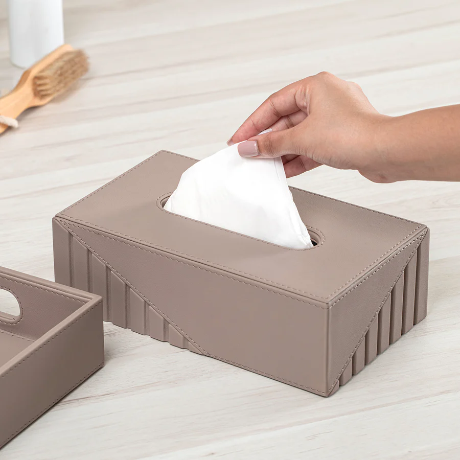 ELEGANT FLUTED TAUPE RECTANGLE TISSUE BOX