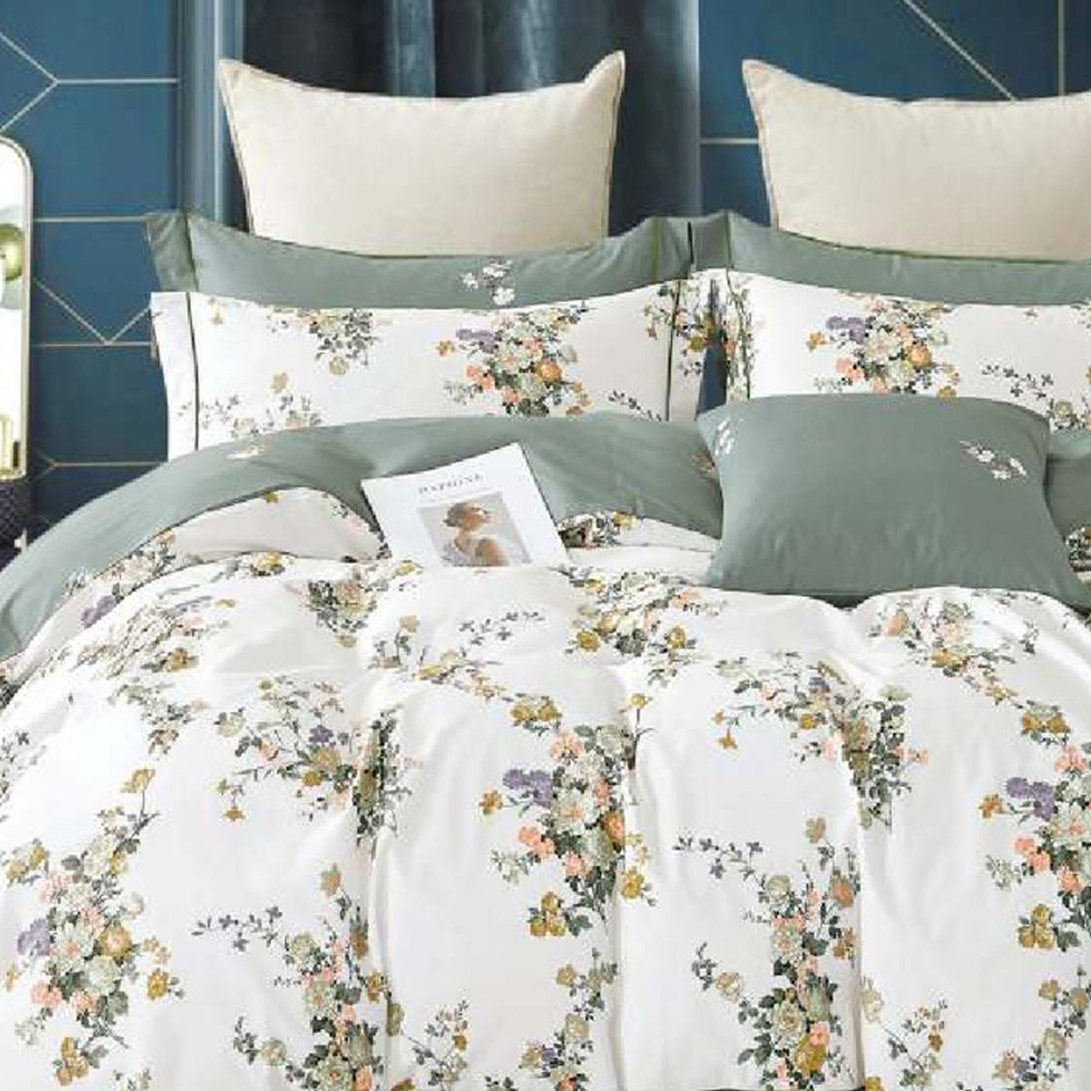 FOUR SEASONS XL WHITE FLORAL DOUBLE BEDSHEET