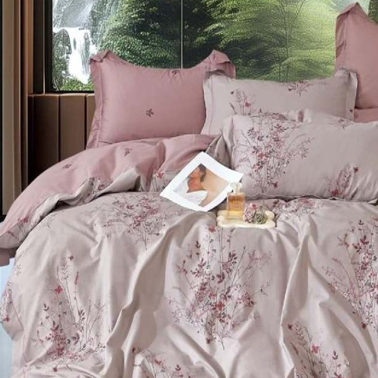 FOUR SEASONS XL PINK LEAFS DOUBLE BEDSHEET