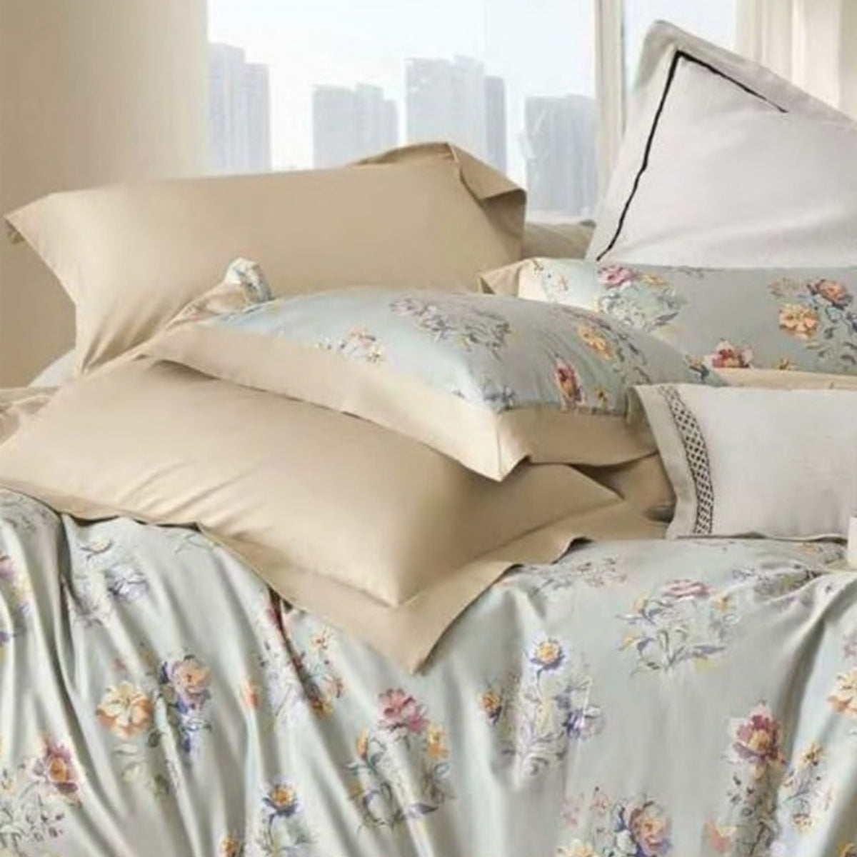 FOUR SEASONS XL LIGHT GREEN FLORAL DOUBLE BEDSHEET