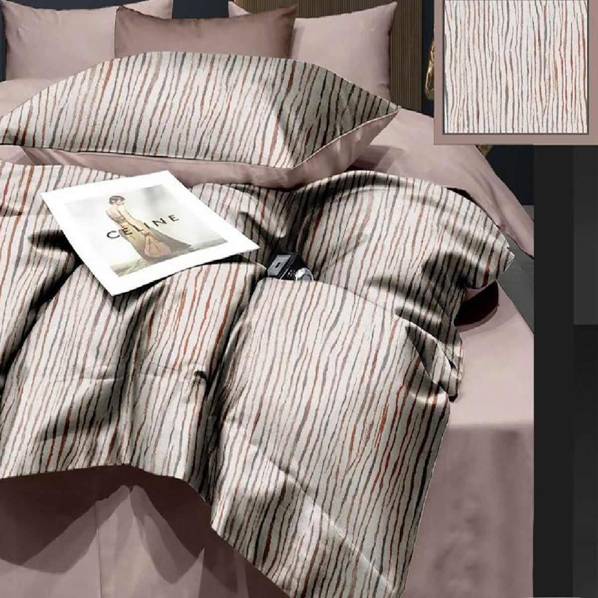 TENCEL COFFEE STRIPED DOUBLE BEDSHEET