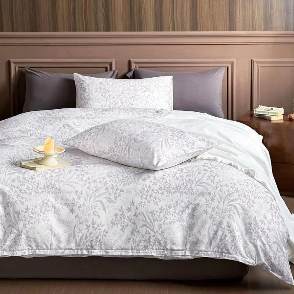 FOUR SEASONS WHITE LEAFS DOUBLE BEDSHEET