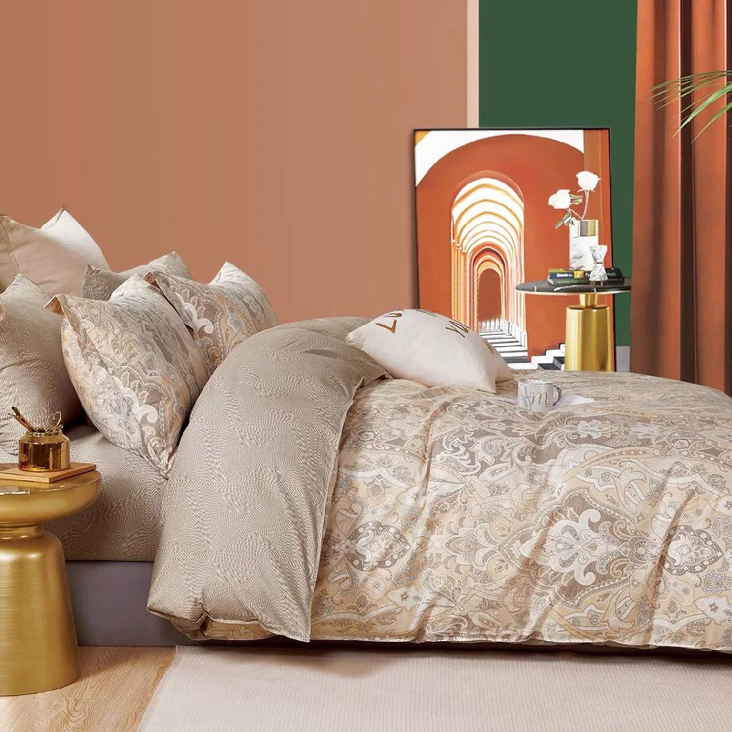 FOUR SEASONS BEIGE MODERN DOUBLE BEDSHEET