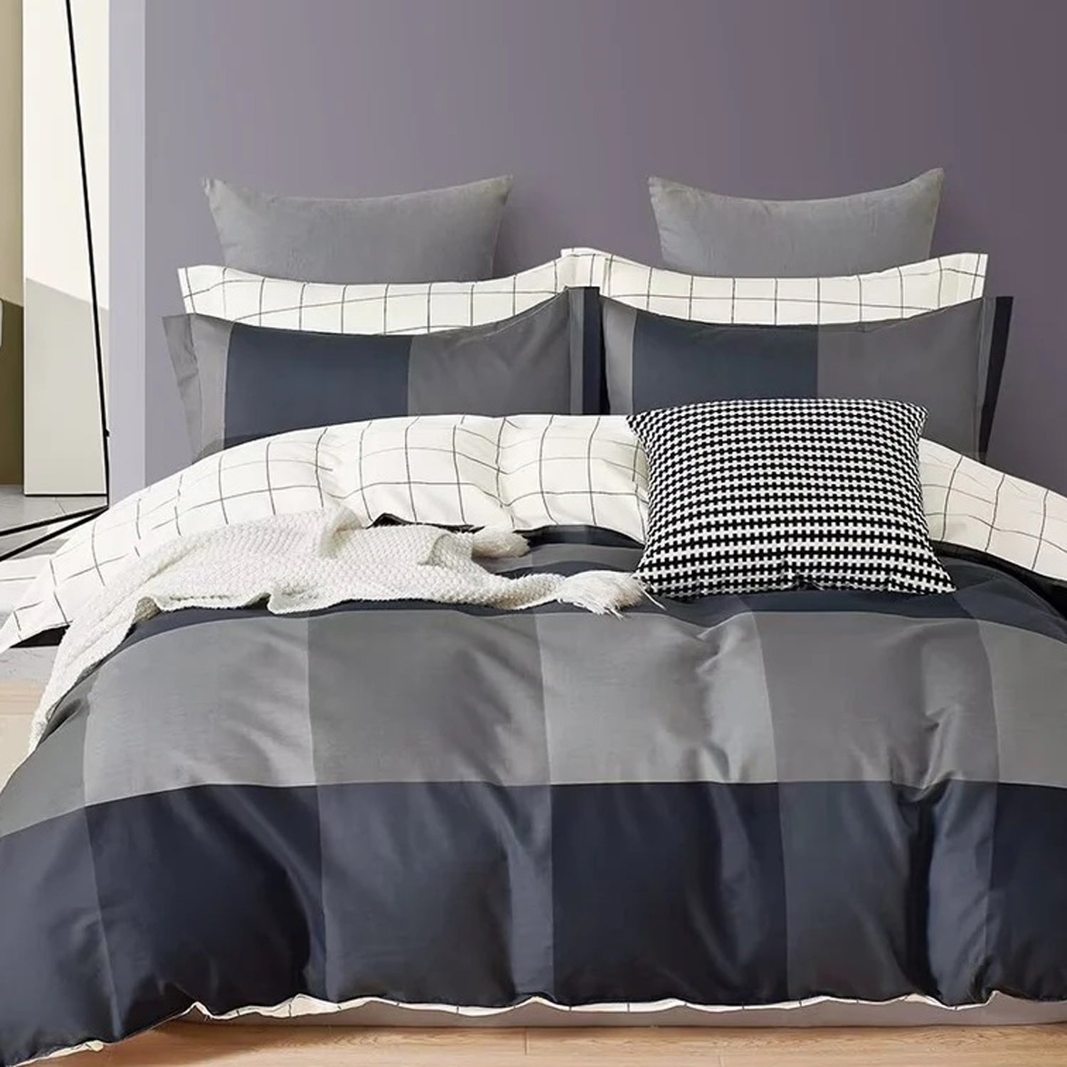 FOUR SEASONS BLUE BLACK STRIPED DOUBLE BEDSHEET