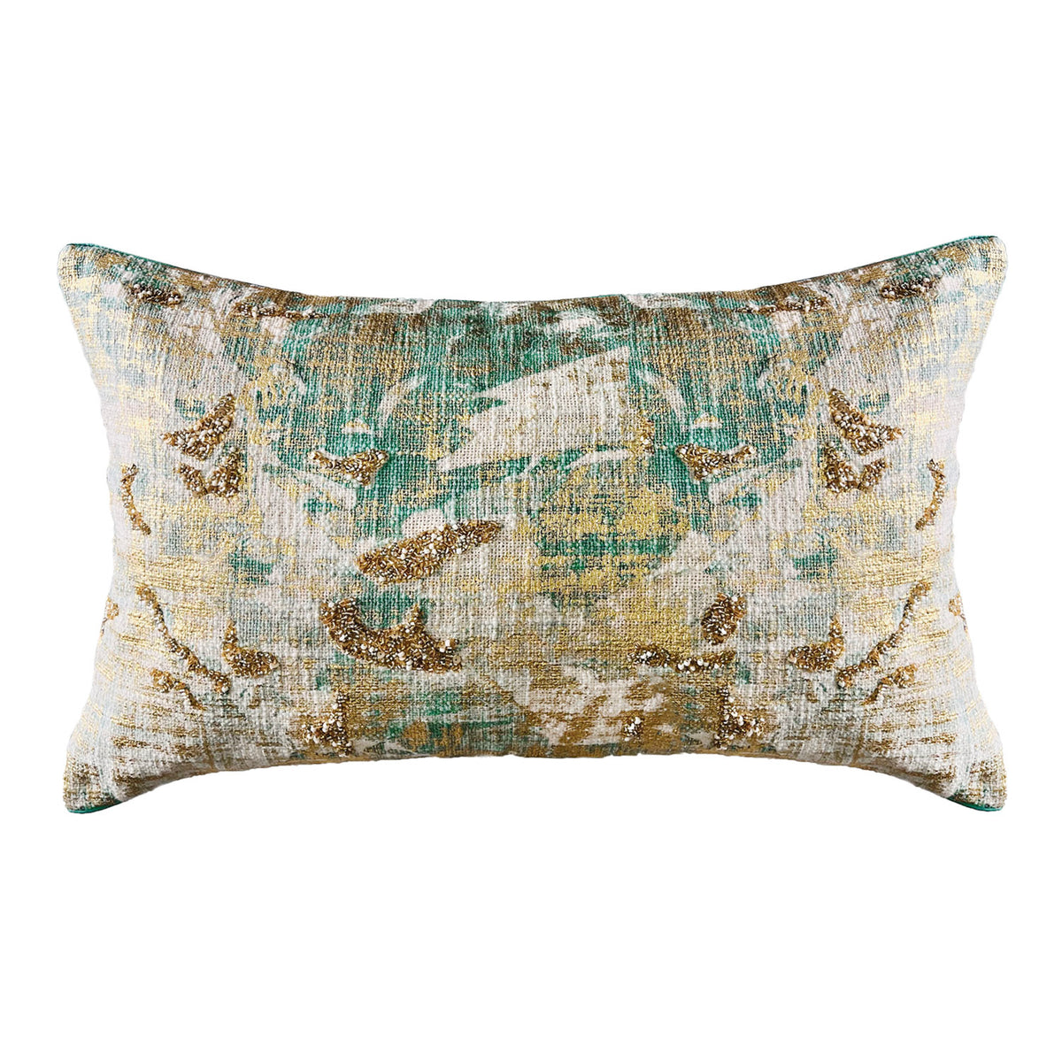AMB AQUA GOLD EMBROIDERY RECTANGLE CUSHION COVER