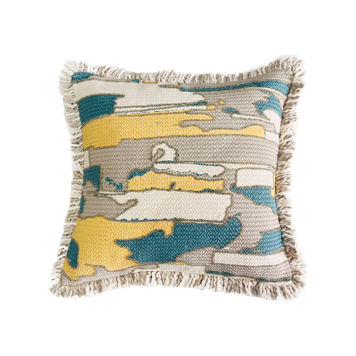 AMB BLUE YELLOW EMBROIDERY SQUARE CUSHION COVER