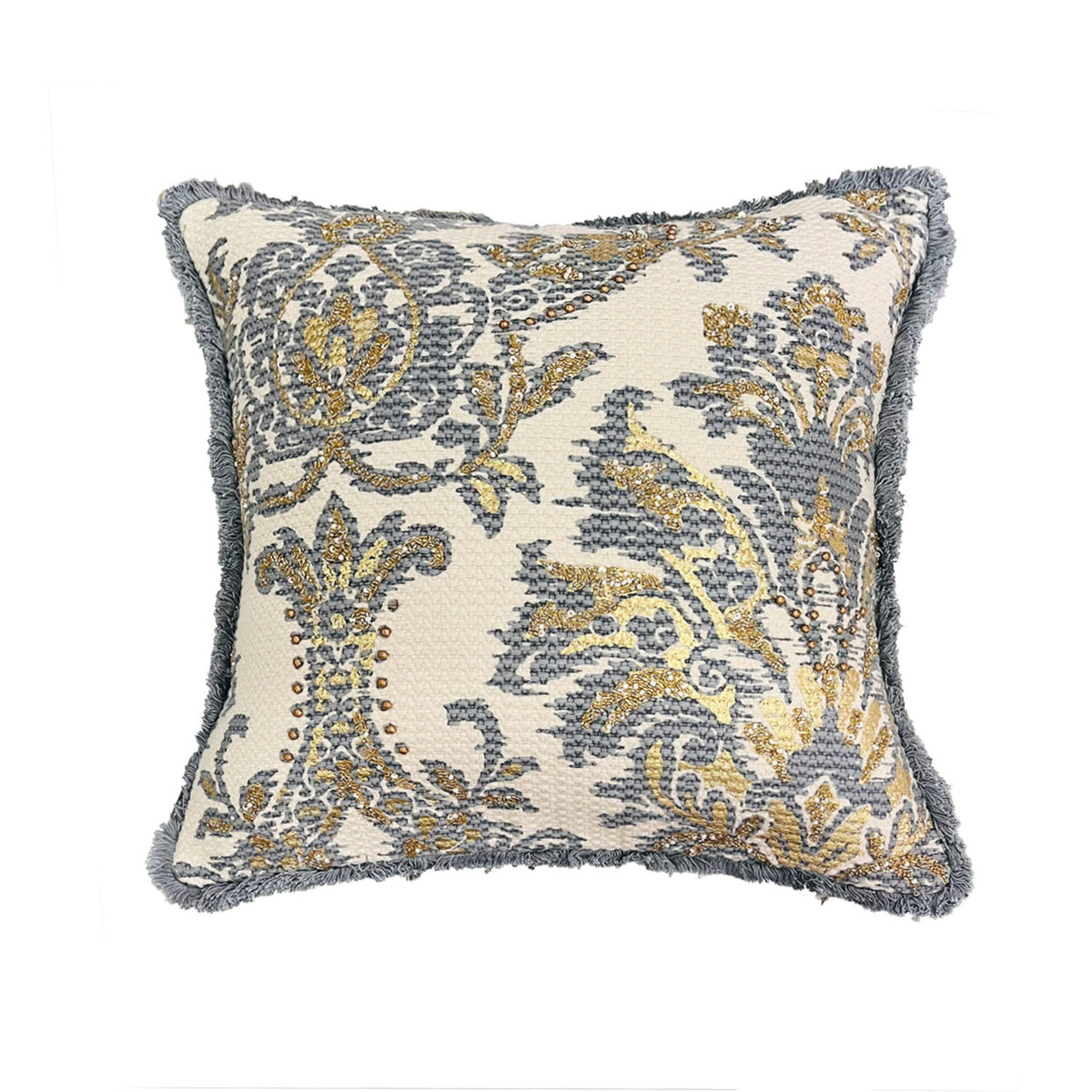 AMB GREY GOLD EMBROIDERY SQUARE CUSHION COVER