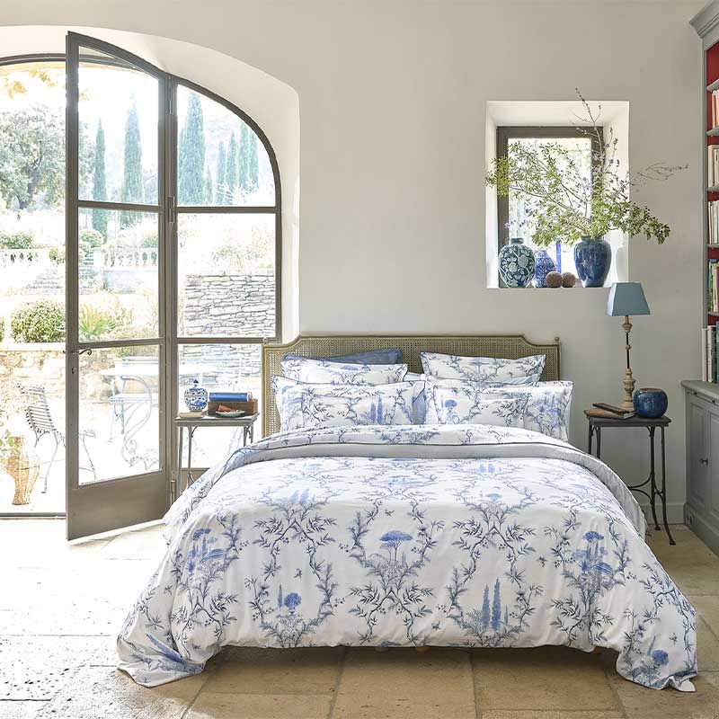 ALEXANDRE TURPAULT LUBERON BLUE ORGANIC COTTON SATIN LUXURY DOUBLE BEDSHEET