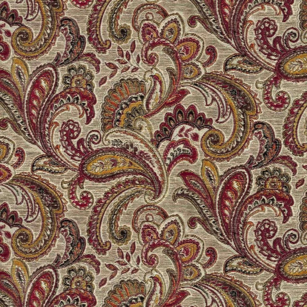 ROYAL PAISLEY LIGHT RED FLORAL CURTAIN FABRIC