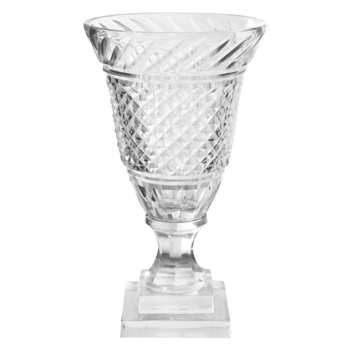 GLASS URN DIAMOND CUT SILVER BASE HOME ACCESSORIES