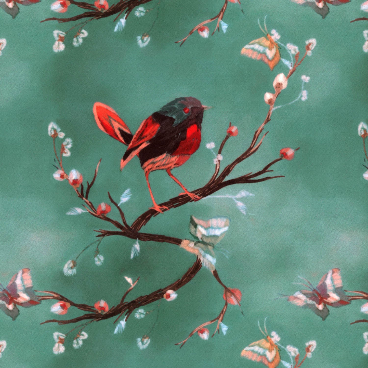 ORBIT PRINTED GREEN FLORAL CURTAIN FABRIC