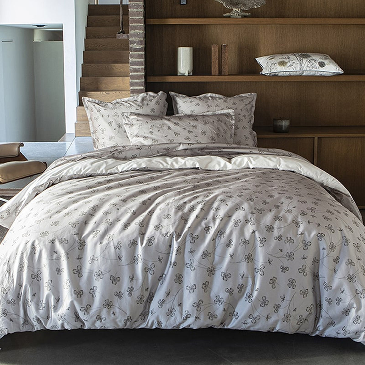 ALEXANDRE TURPAULT QUATRE FEUILLES HERMINE ORGANIC COTTON SATIN LUXURY DOUBLE BEDSHEET