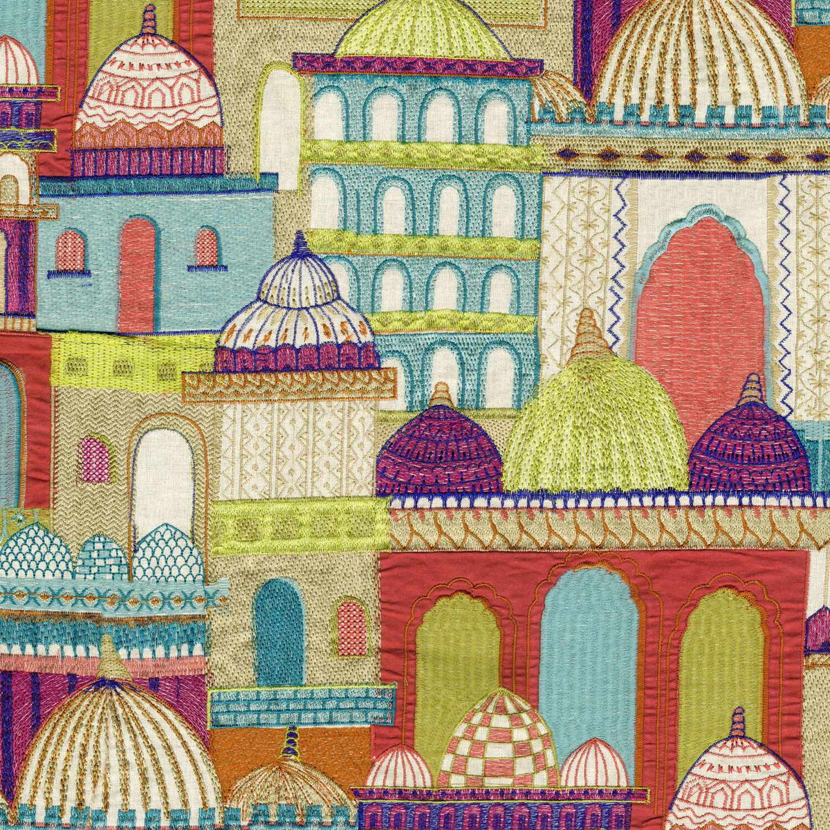 SUFI PLUM MULTICOLOR CARICATURE CURTAIN FABRIC