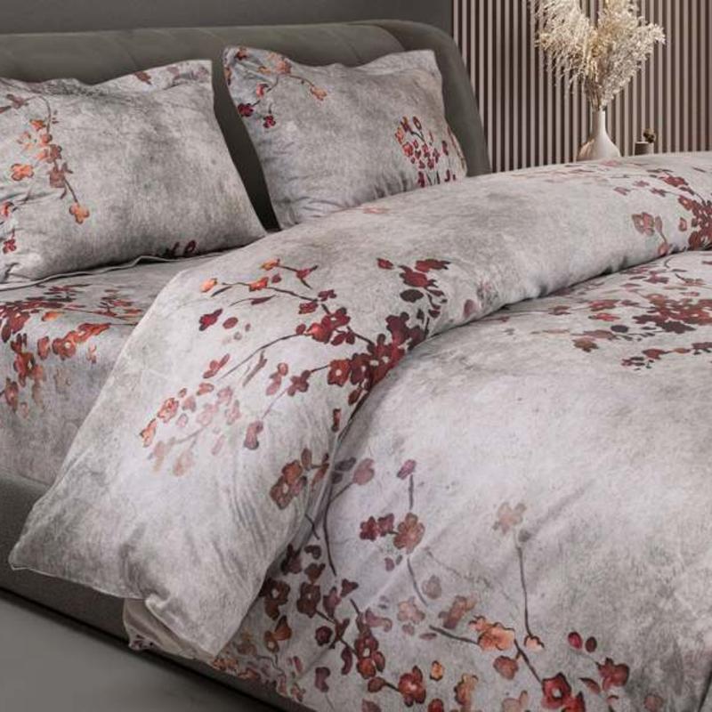GLOBAL LIVING SG RED & GREY FLORAL DOUBLE BEDSHEET