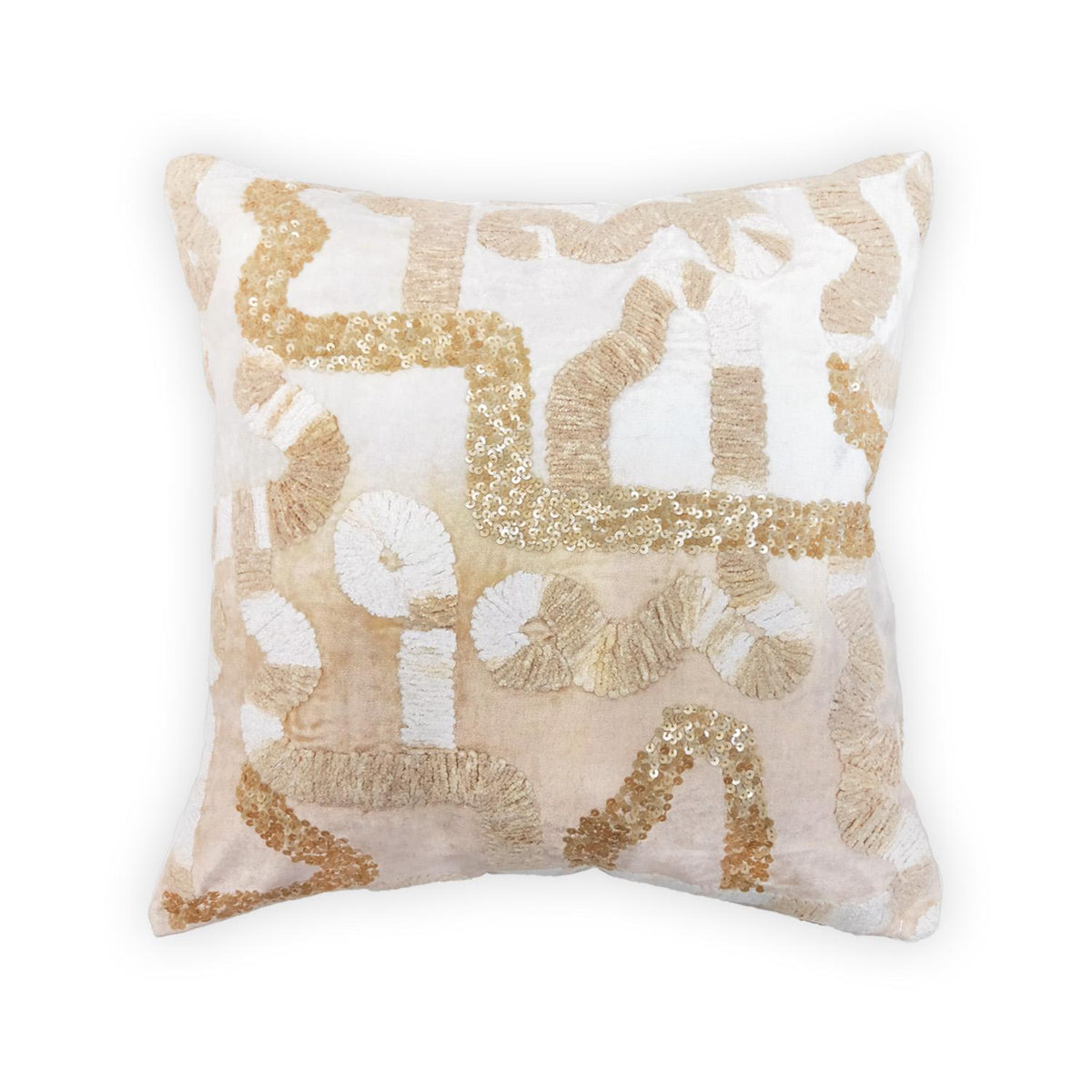 TROPICAL BEIGE HAND MADE EMBOIDERY VELVET CUSHION COVER (40X40) CMS