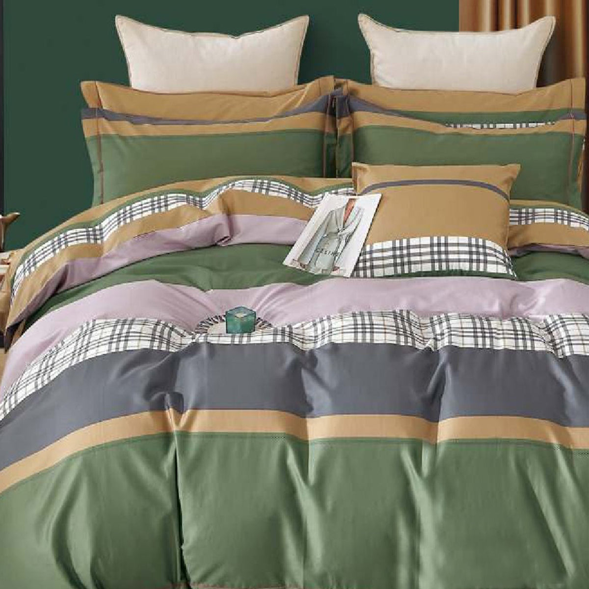 FOUR SEASONS XL GREEN STRIPED DOUBLE BEDSHEET