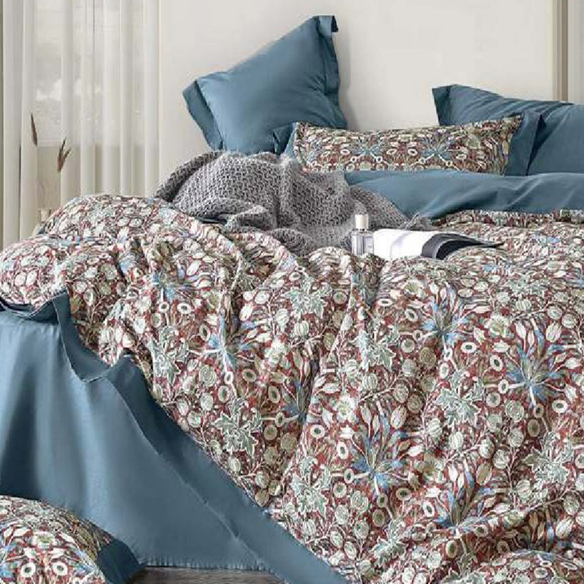 FOUR SEASONS XL GRAY FLORAL DOUBLE BEDSHEET