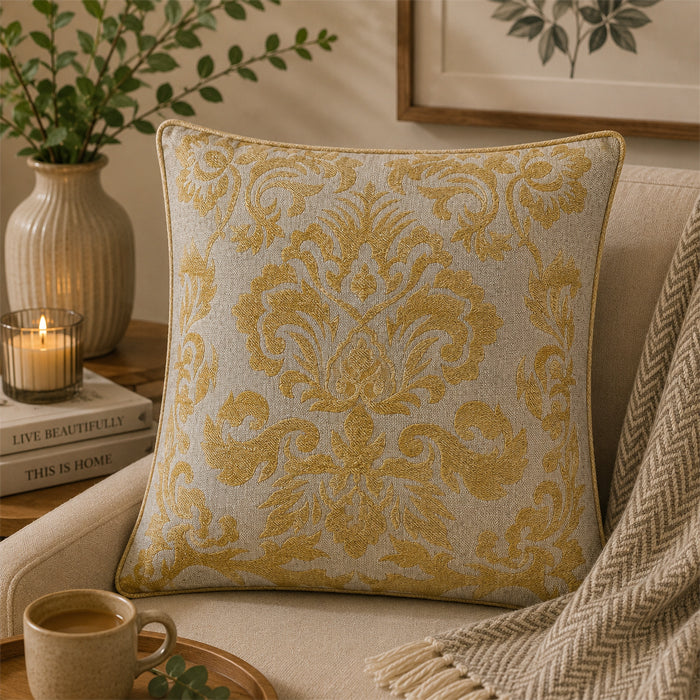 DAMASK GOLD EMBROIDERY CUSHION COVER
