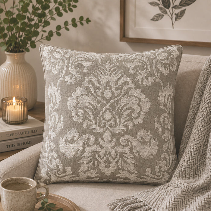 DAMASK GREY EMBROIDERY CUSHION COVER