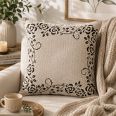 BLACK ROSE BORDER CUSHION COVER
