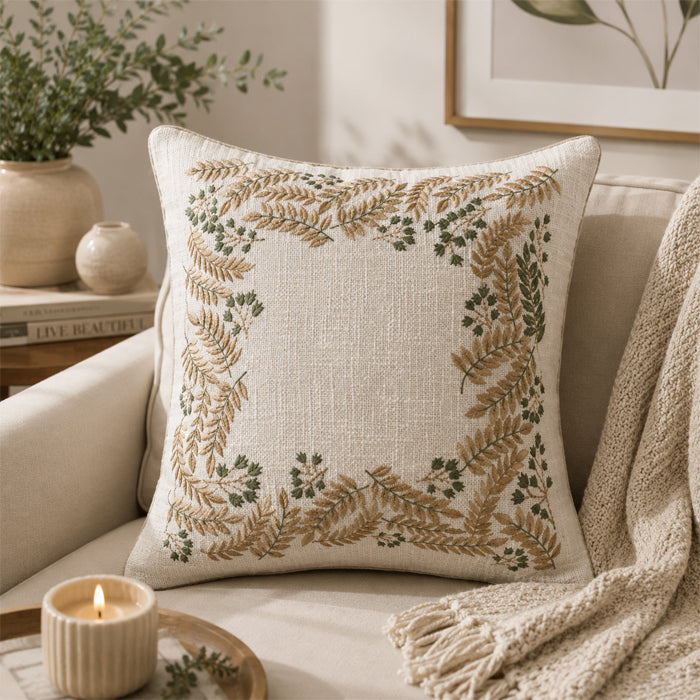 GREEN LEAF BORDER CUSHION COVER