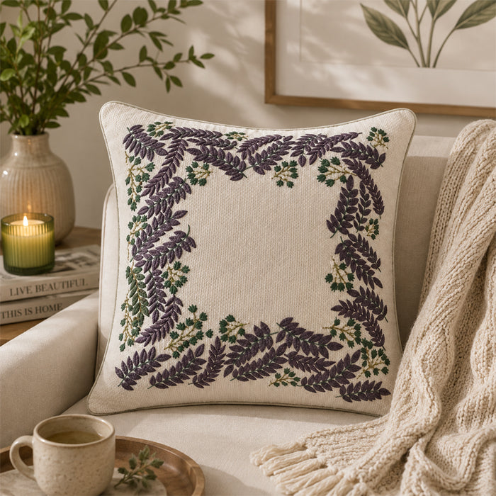 PURPLE LEAF BORDER CUSHION COVER
