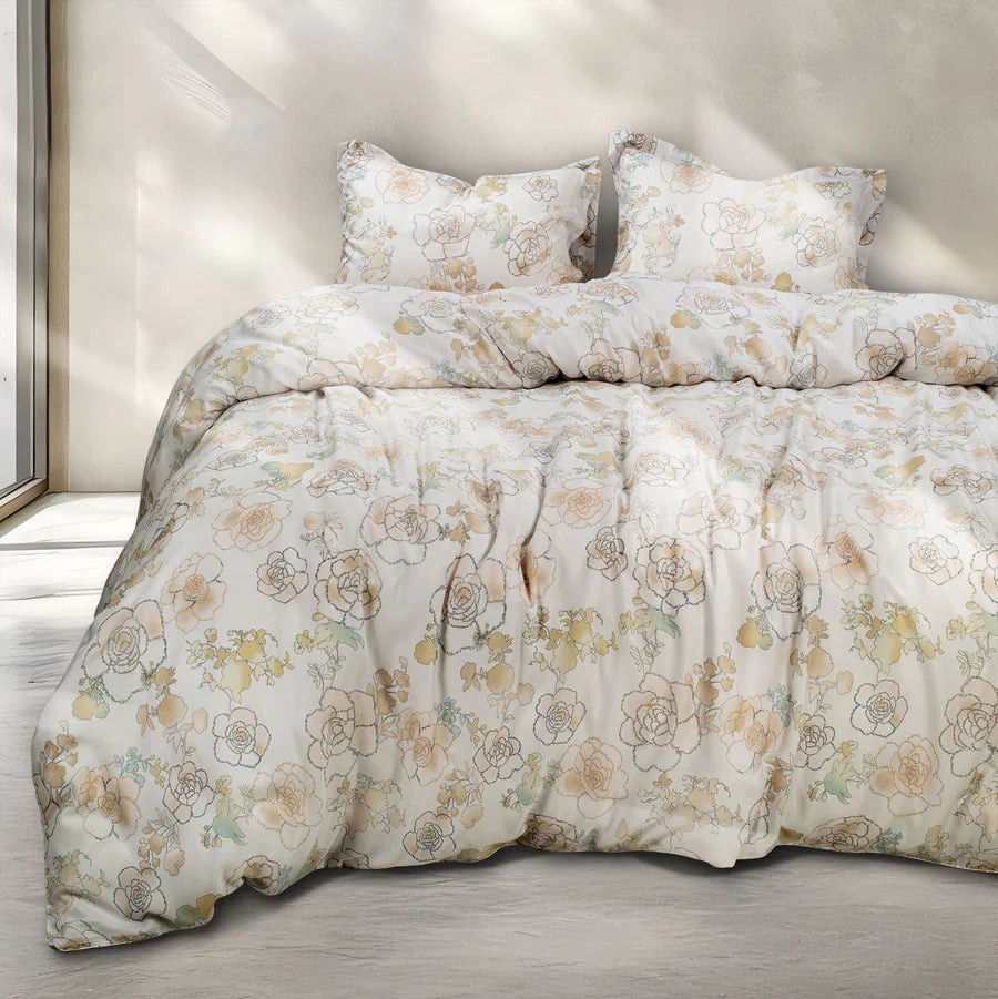 MADE FROM GREEN 550 TC COTTON BEIGE FLORAL DOUBLE BEDSHEET