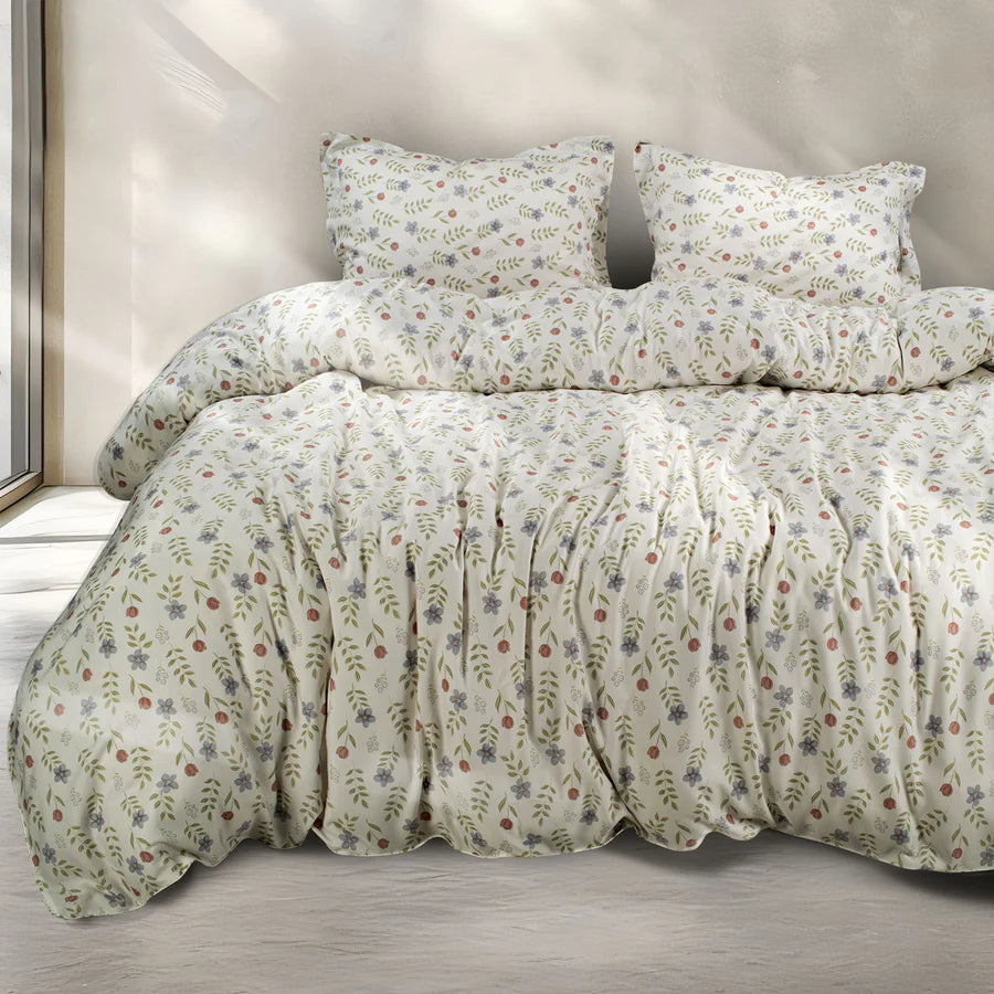 MADE FROM GREEN 550 TC COTTON CREAM LEAFS DOUBLE BEDSHEET