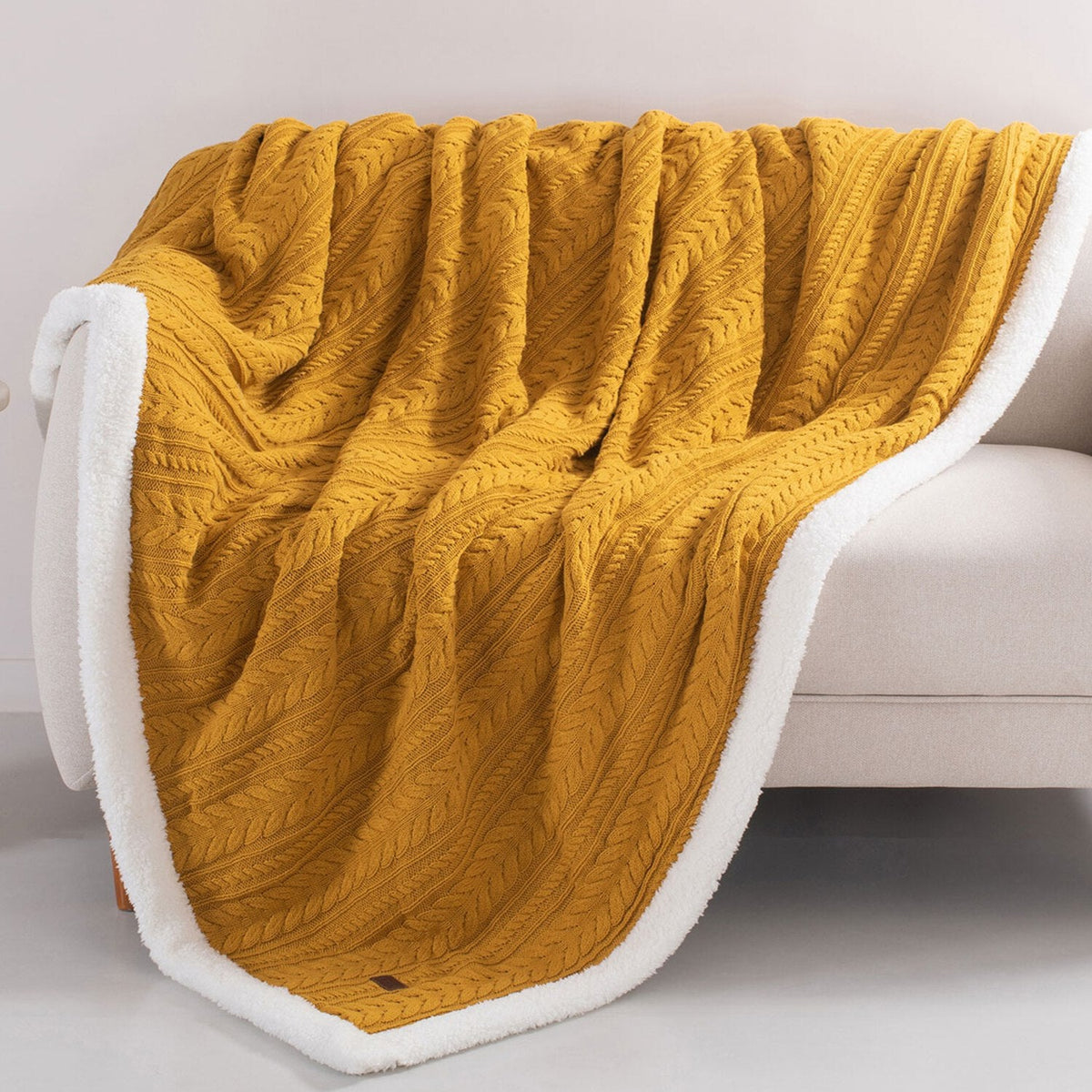 SHERPA KNITTED BLANKET MUSTARD COLOR