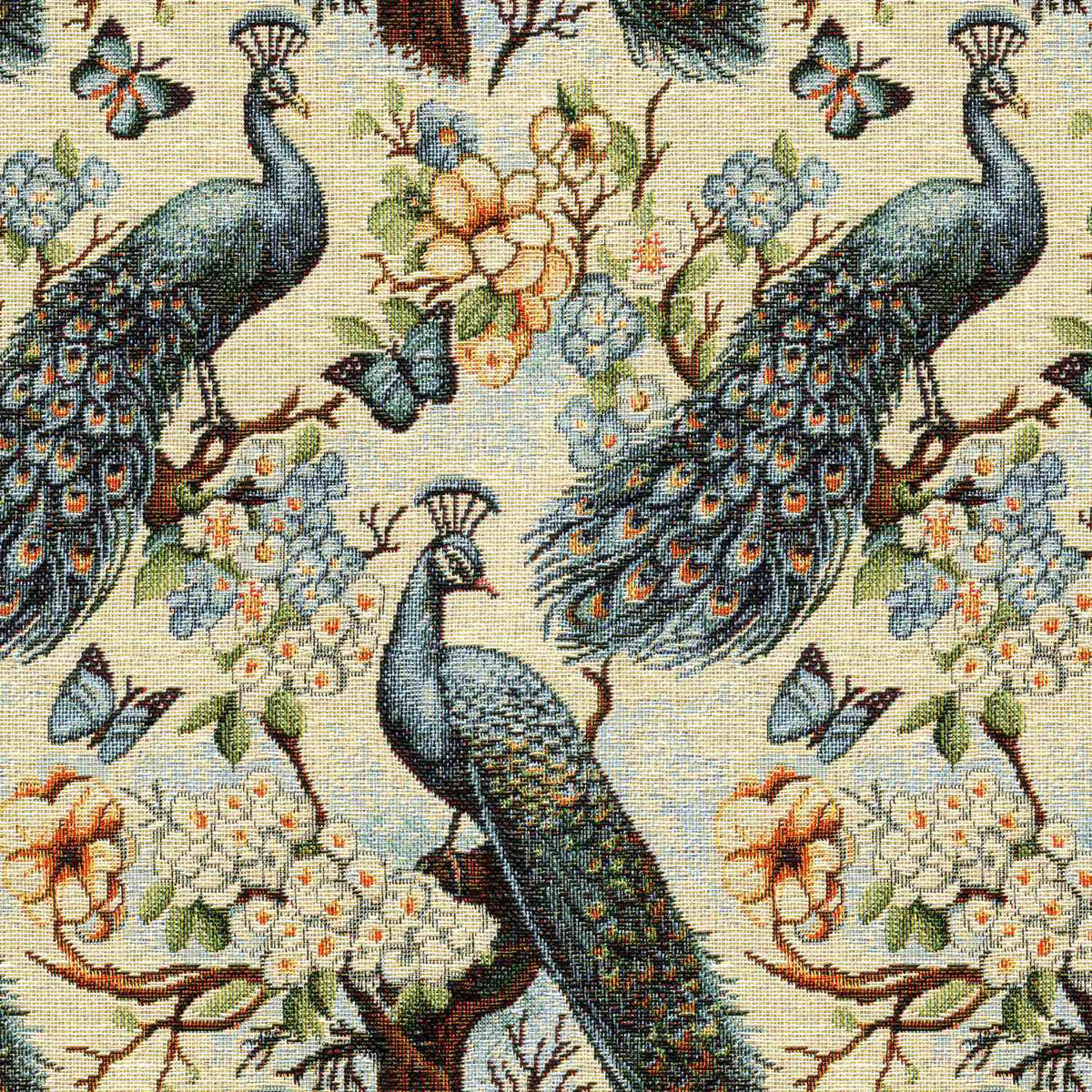 VALLE ROYAL BEIGE PEACOCKS FLORAL SOFA FABRIC