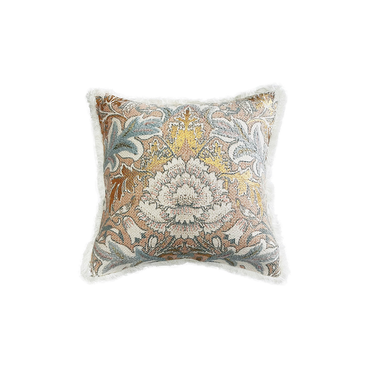 COTTON FOILPRINT PEACH EMBROIDERY CUSHION COVER