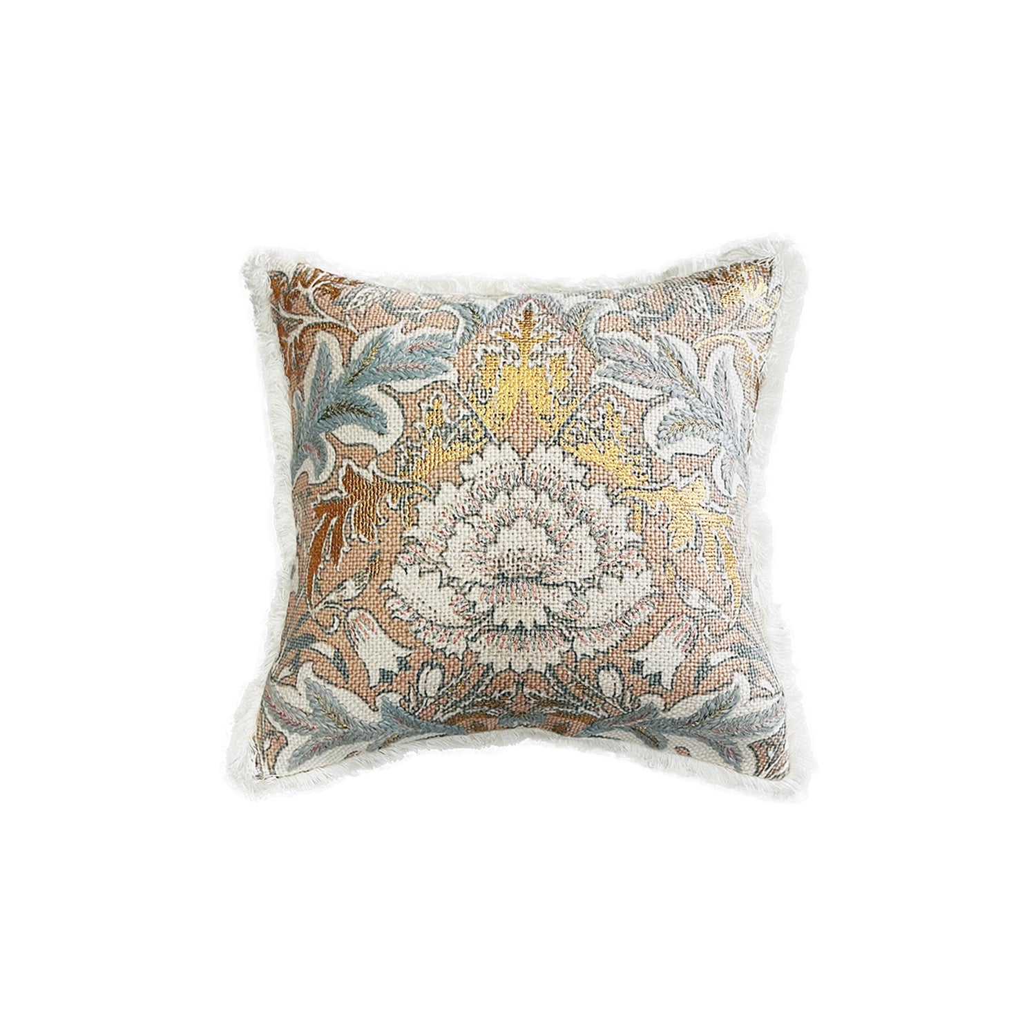 COTTON FOILPRINT PEACH EMBROIDERY CUSHION COVER