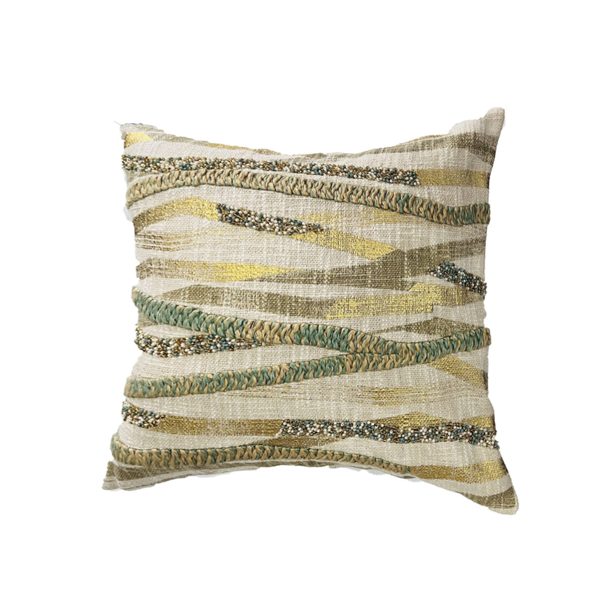 AMTR GREEN GOLD EMBROIDERY CUSHION COVER