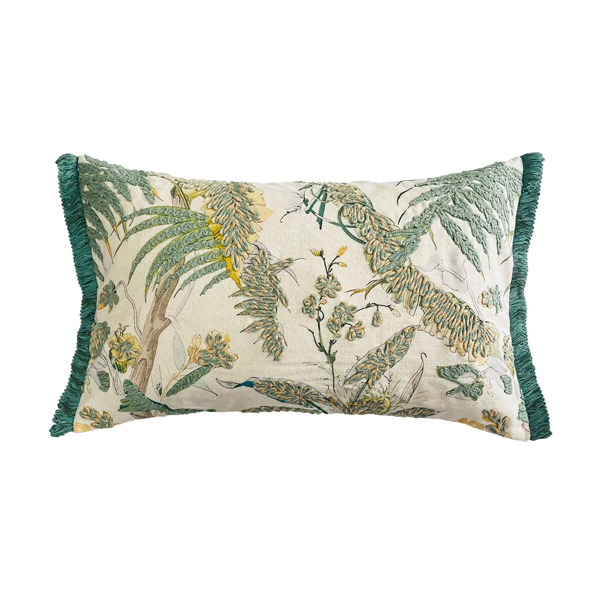AMTR GREEN EMBROIDERY RECTANGLE CUSHION COVER