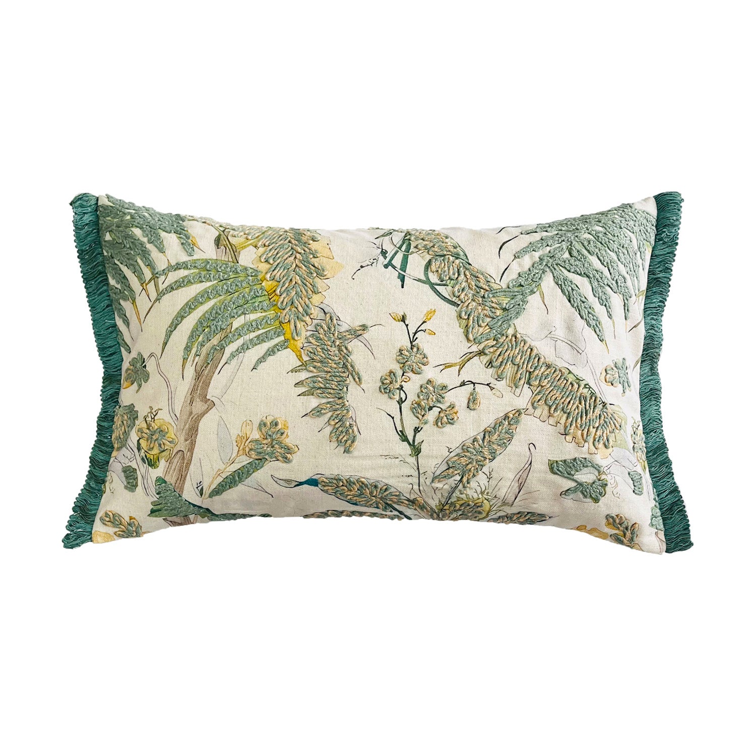 AMTR GREEN EMBROIDERY RECTANGLE CUSHION COVER