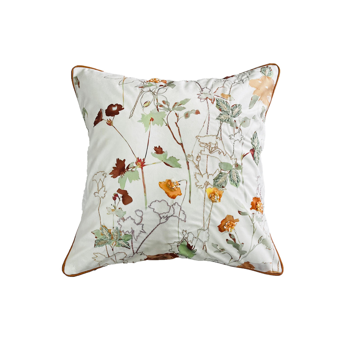AMD RUST WHITE EMBROIDERY FLORAL CUSHION COVER