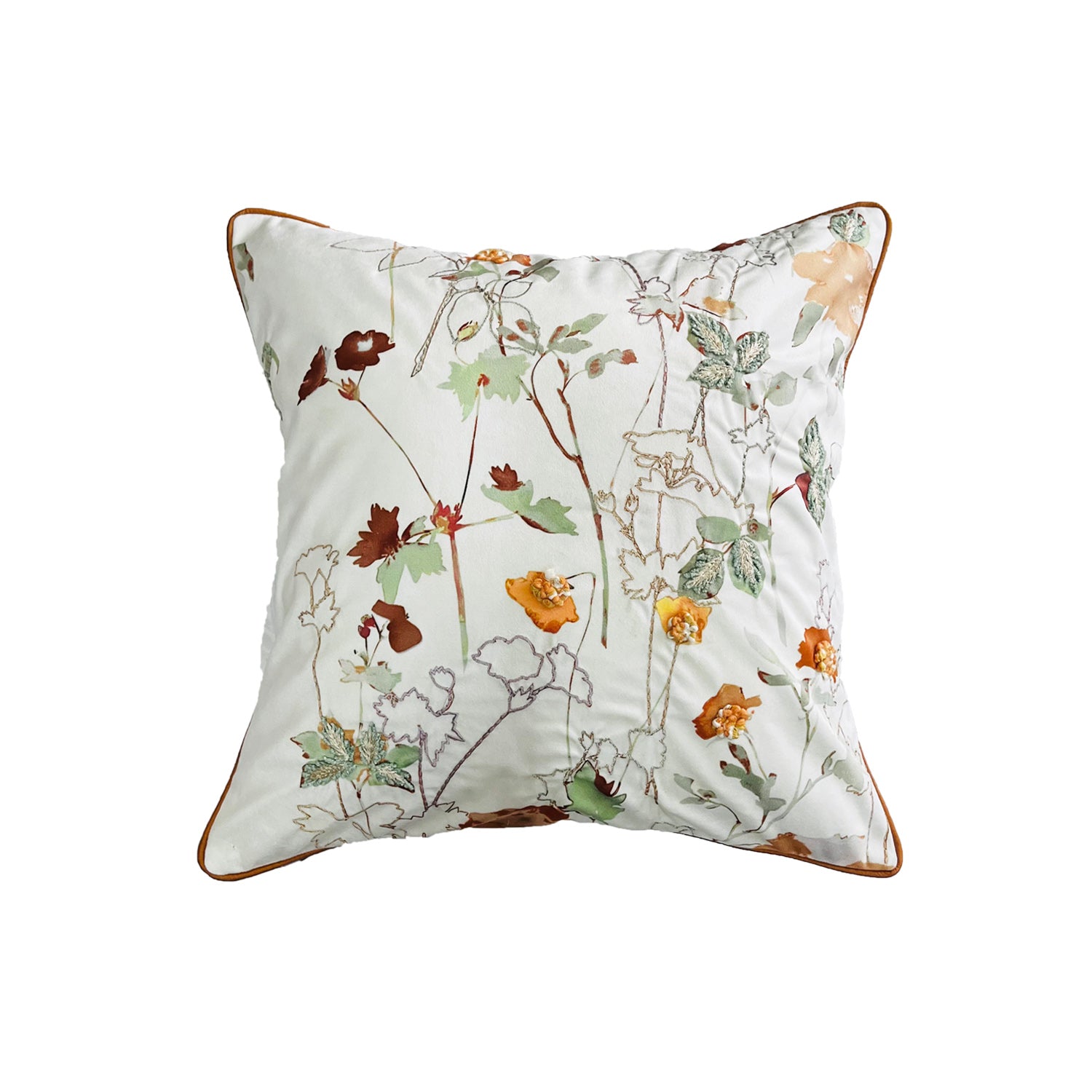 AMD RUST WHITE EMBROIDERY FLORAL CUSHION COVER