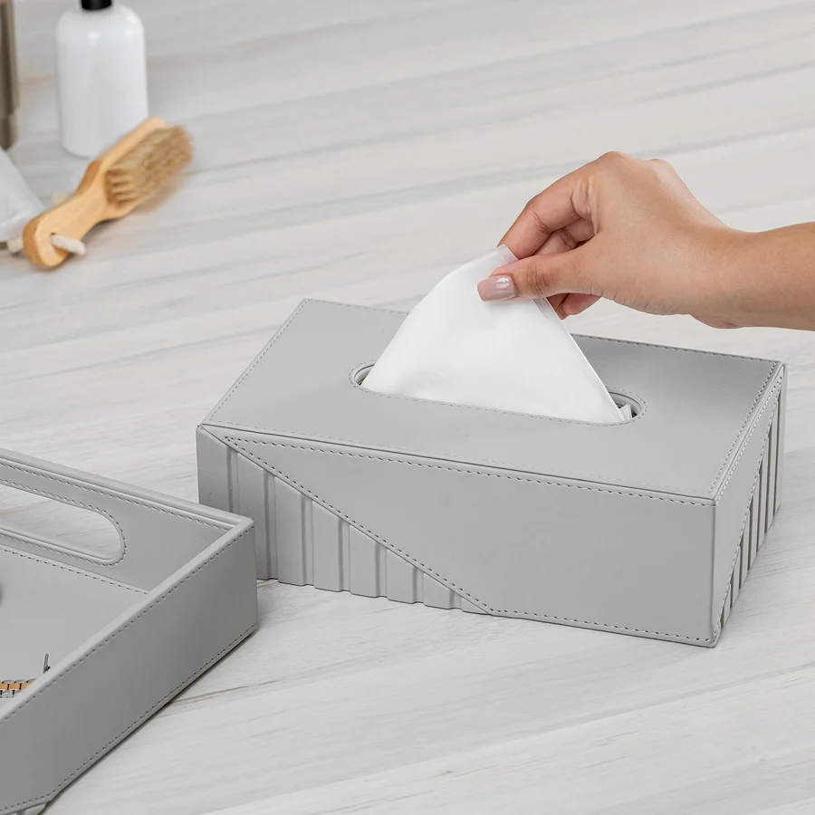 ELEGANT FLUTED SILVER GRAY RECTANGLE TISSUE BOX