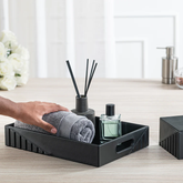 ELEGANT FLUTED BLACK LEATHERITE TRAY